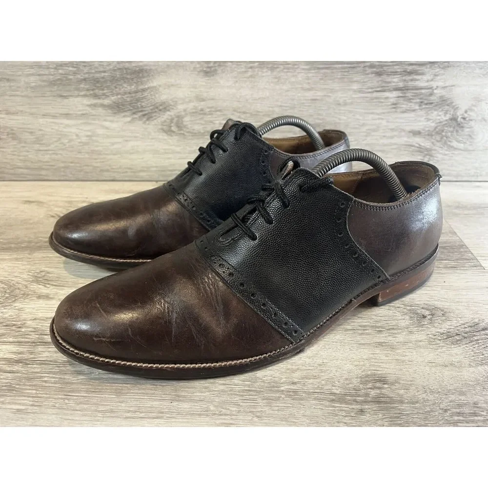 Cole Haan Leather Dress‎ Shoes Two Tone Brown Black C21807 Mens 9.5 Lace Up